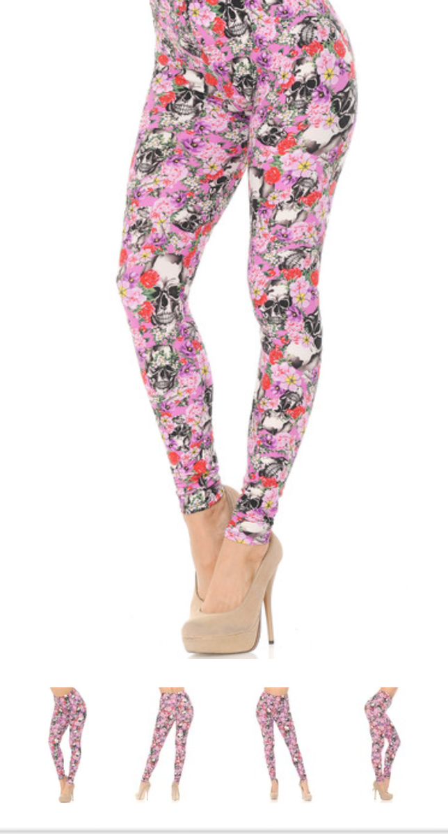 Buttercream soft leggings spring roses and skulls – A Feather Touch